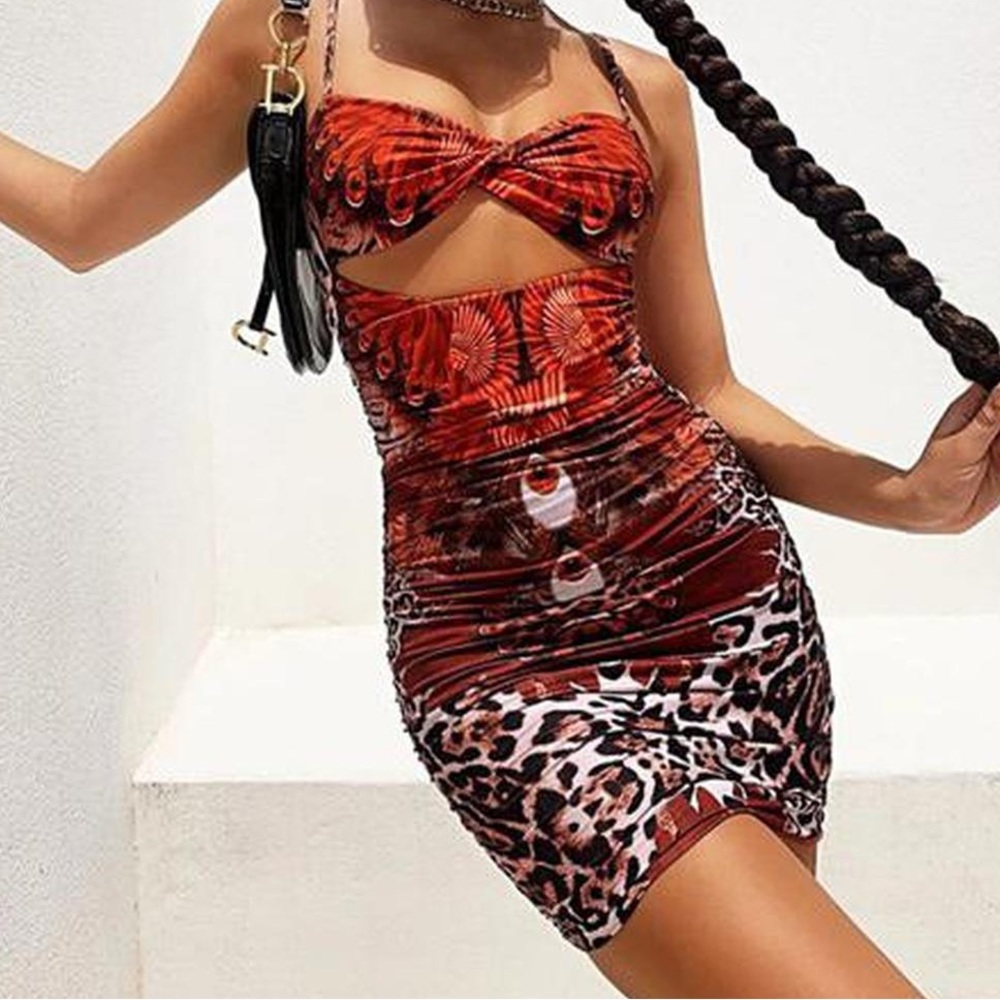 Tiger Mist Vera Dress Red Cheetah Print Dress Size XS